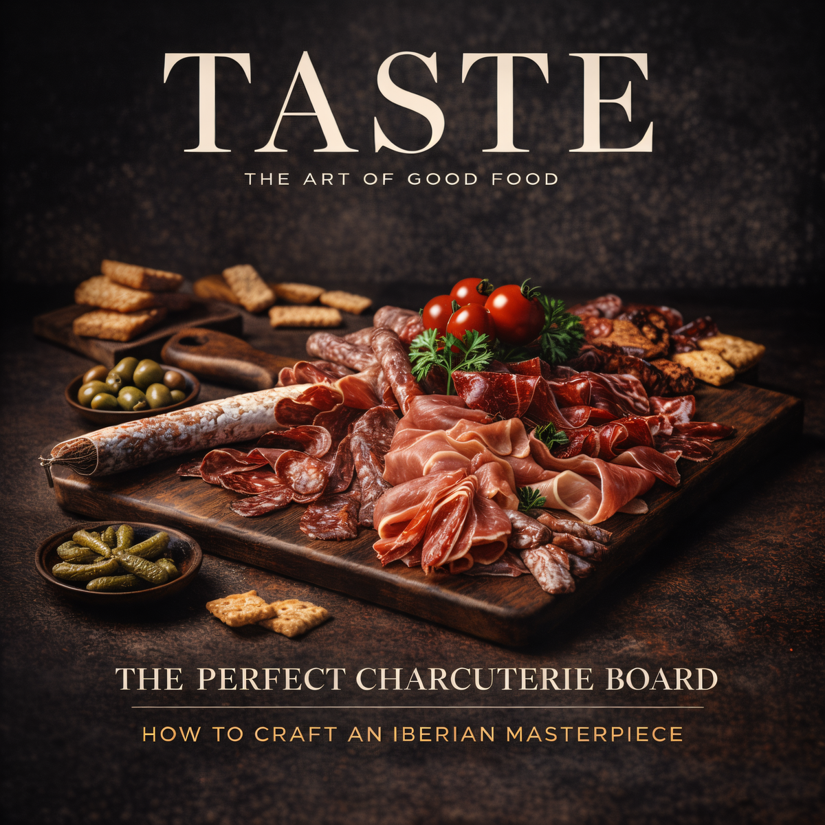 Premium Iberian charcuterie board with Iberico ham, chorizo, salchichon and gourmet Spanish delicatessen